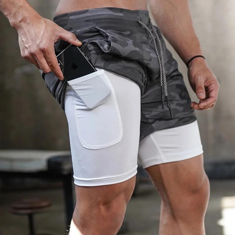 Running Shorts Men Sportswear 2 In 1 Compression Jogging Short Pants Double-deck Bottoms Gym Fitness Training Sport
